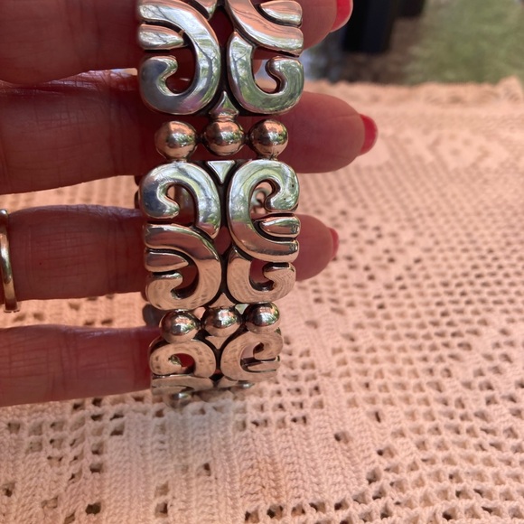 925 MEXICO bracelet Vintage Scrollwork unisex 1”wide, about 8.5” (outside) - Picture 6 of 8